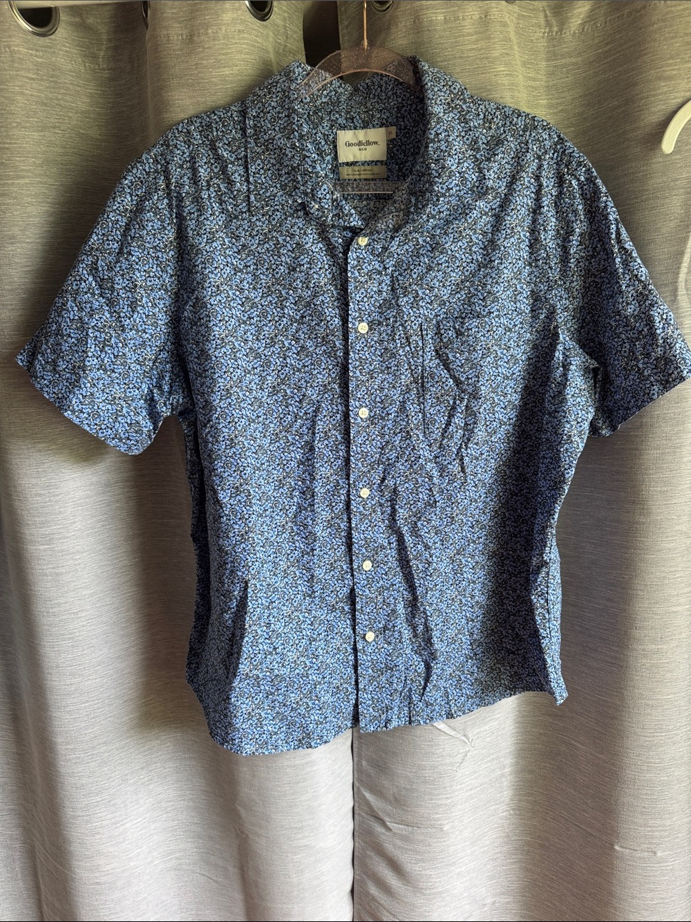 Goodfellow & Co Blue Micro Floral Short Sleeve Button-Down